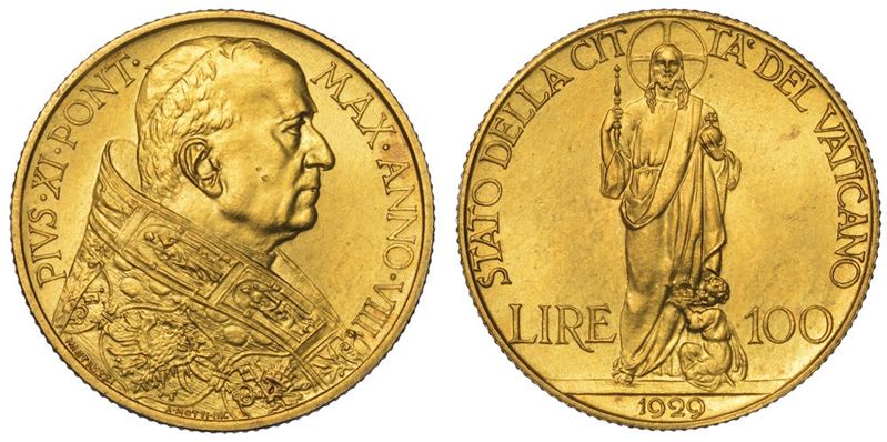 VATICANO. PIO XI, 1922-1939. 100 Lire 1929/A. VIII.  - Auction Numismatics - II - Cambi Casa d'Aste