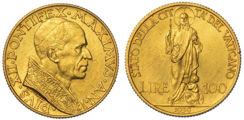 VATICANO. PIO XII, 1939-1958. 100 Lire 1939/A. I.  - Auction Numismatics - II - Cambi Casa d'Aste