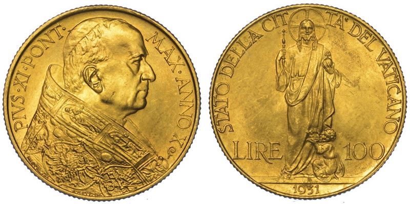 VATICANO. PIO XI, 1922-1939. 100 Lire 1931/A. X.  - Auction Numismatics - II - Cambi Casa d'Aste