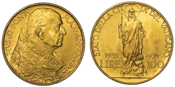 VATICANO. PIO XI, 1922-1939. 100 Lire 1933-1934.