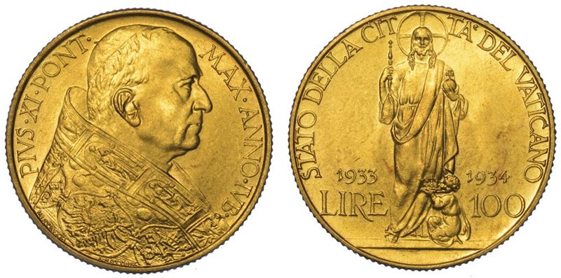 VATICANO. PIO XI, 1922-1939. 100 Lire 1933-1934.  - Auction Numismatics - II - Cambi Casa d'Aste