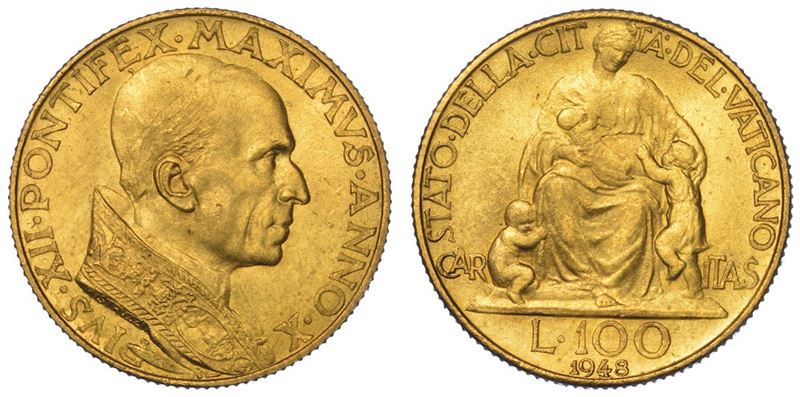 VATICANO. PIO XII, 1939-1958. 100 Lire 1948/A. X.  - Auction Numismatics - II - Cambi Casa d'Aste