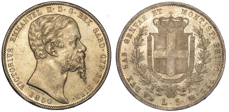 REGNO DI SARDEGNA. VITTORIO EMANUELE II DI SAVOIA, 1849-1861. 5 Lire 1850. Genova.  - Auction Numismatics - II - Cambi Casa d'Aste