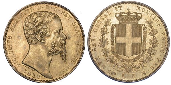 REGNO DI SARDEGNA. VITTORIO EMANUELE II DI SAVOIA, 1849-1861. 5 Lire 1850. Torino.