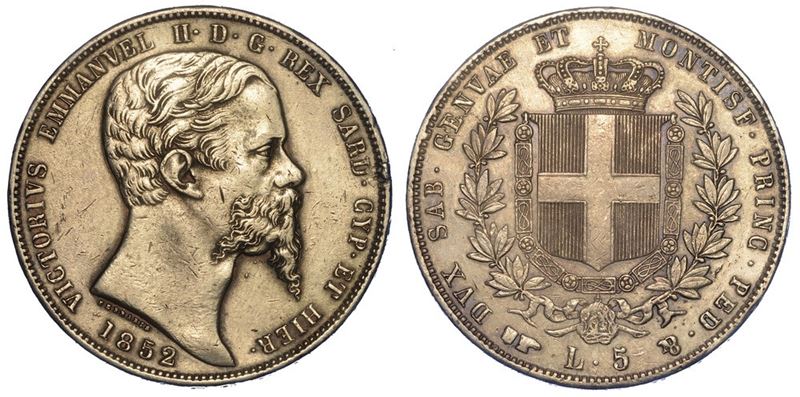 REGNO DI SARDEGNA. VITTORIO EMANUELE II DI SAVOIA, 1849-1861. 5 Lire 1852. Torino.  - Asta Numismatica - II - Cambi Casa d'Aste
