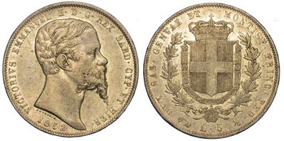 Regno di Sardegna. Vittorio Emanuele II di Savoia, 1849-1861. 5 Lire 1852. Genova
