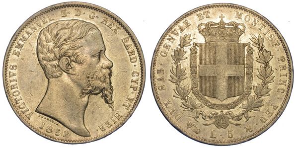 REGNO DI SARDEGNA. VITTORIO EMANUELE II DI SAVOIA, 1849-1861. 5 Lire 1852. Genova