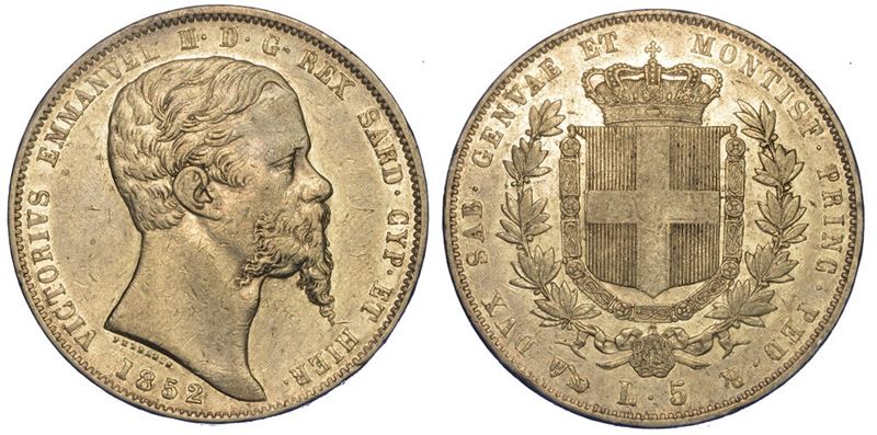 REGNO DI SARDEGNA. VITTORIO EMANUELE II DI SAVOIA, 1849-1861. 5 Lire 1852. Genova  - Asta Numismatica - II - Cambi Casa d'Aste