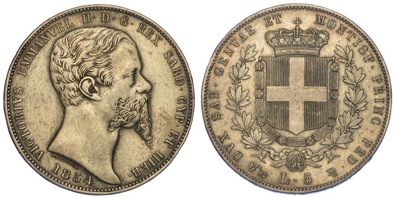REGNO DI SARDEGNA. VITTORIO EMANUELE II DI SAVOIA, 1849-1861. 5 Lire 1854. Genova.  - Auction Numismatics - II - Cambi Casa d'Aste