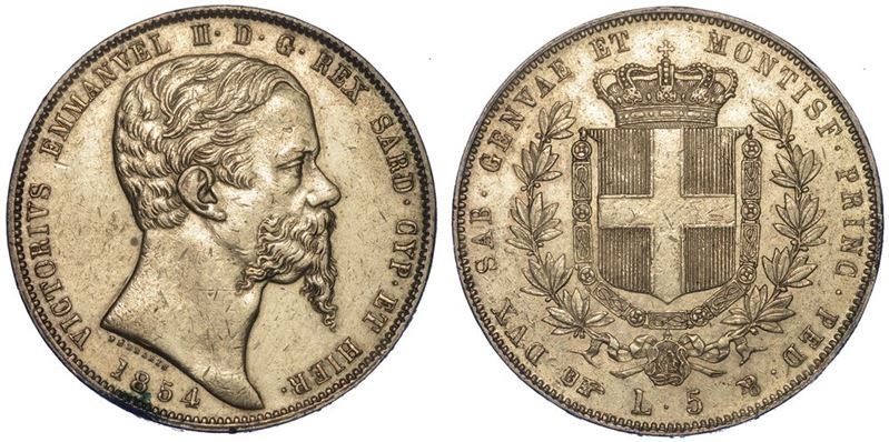 REGNO DI SARDEGNA. VITTORIO EMANUELE II DI SAVOIA, 1849-1861. 5 Lire 1854. Torino.  - Auction Numismatics - II - Cambi Casa d'Aste