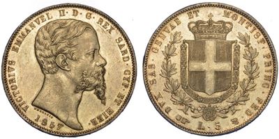 Regno di Sardegna. Vittorio Emanuele II di Savoia, 1849-1861. 5 Lire 1857. Torino
