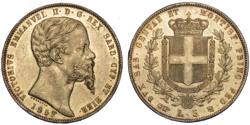 REGNO DI SARDEGNA. VITTORIO EMANUELE II DI SAVOIA, 1849-1861. 5 Lire 1857. Torino  - Auction Numismatics - II - Cambi Casa d'Aste