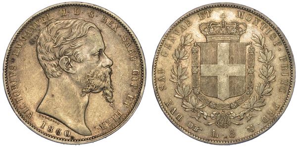 REGNO DI SARDEGNA. VITTORIO EMANUELE II DI SAVOIA, 1849-1861. 5 Lire 1860. Torino.
