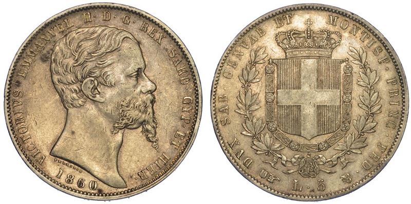 REGNO DI SARDEGNA. VITTORIO EMANUELE II DI SAVOIA, 1849-1861. 5 Lire 1860. Torino.  - Auction Numismatics - II - Cambi Casa d'Aste