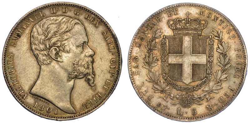 REGNO DI SARDEGNA. VITTORIO EMANUELE II DI SAVOIA, 1849-1861. 5 Lire 1861. Torino.  - Auction Numismatics - II - Cambi Casa d'Aste