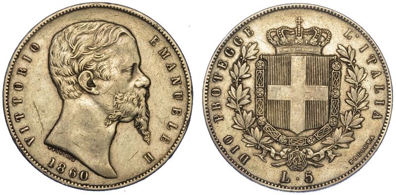 RE ELETTO. VITTORIO EMANUELE II DI SAVOIA, 1859-1861. 5 Lire 1860. Bologna.  - Asta Numismatica - II - Cambi Casa d'Aste