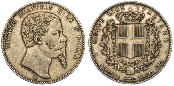 REGNO D'ITALIA. VITTORIO EMANUELE II DI SAVOIA, 1861-1878. 5 Lire 1861. Firenze
