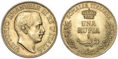 Somalia Italiana. Vittorio Emanuele III di Savoia, 1909-1925. Rupia 1914.