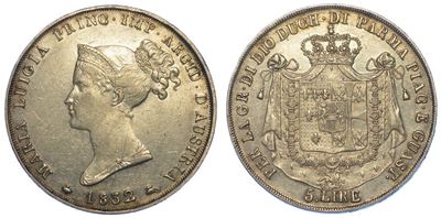 Parma. Maria Luigia D'austria, 1815-1847. 5 Lire 1832.