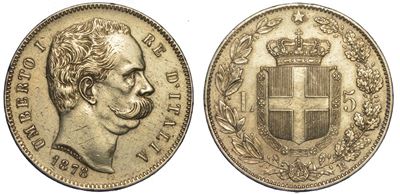 Regno D'italia. Umberto i di Savoia, 1878-1900. 5 Lire 1878.