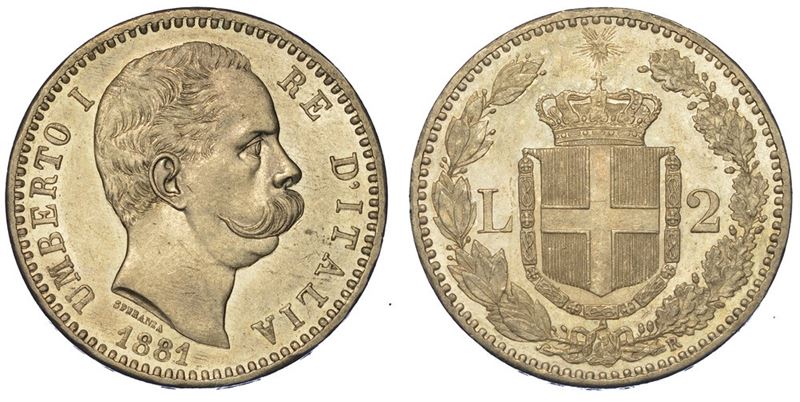 REGNO D'ITALIA. UMBERTO I di SAVOIA, 1878-1900. 2 Lire 1881.  - Auction Numismatics - II - Cambi Casa d'Aste