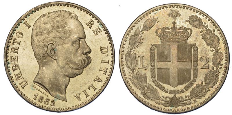 REGNO D'ITALIA. UMBERTO I di SAVOIA, 1878-1900. 2 Lire 1883.  - Auction Numismatics - II - Cambi Casa d'Aste