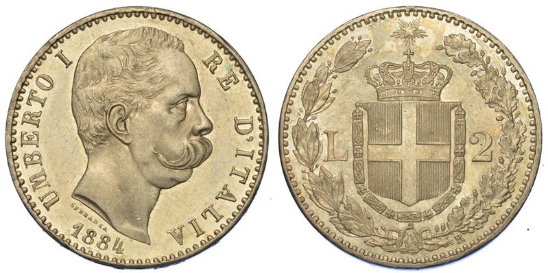 REGNO D'ITALIA. UMBERTO I di SAVOIA, 1878-1900. 2 Lire 1884.  - Auction Numismatics - II - Cambi Casa d'Aste
