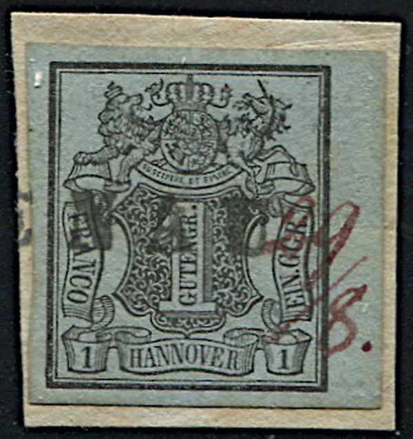1850, Hannover, 1 g. nero su azzurro