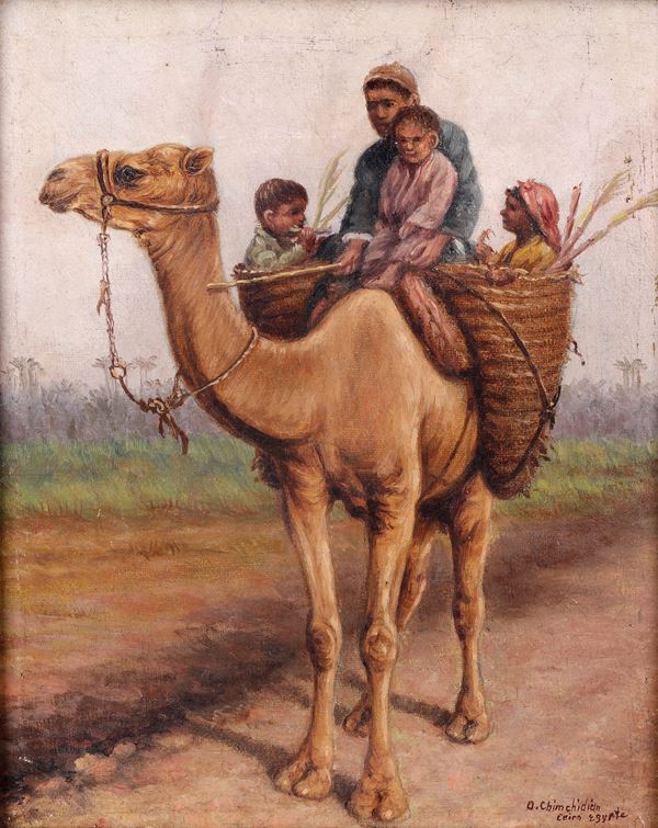 Cammello con bambini e cammelliere