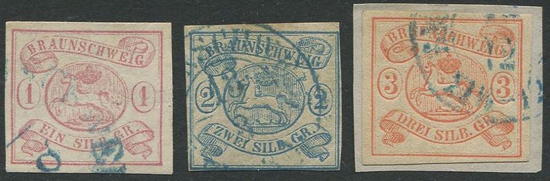 1852, Brunswick, i primi 3 valori usati (Yv. 1/3)  - Asta Storia Postale e Filatelia - Cambi Casa d'Aste