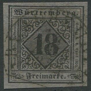 1851, Wurttmberg, 18k violetto-grigio usato  - Asta Storia Postale e Filatelia - Cambi Casa d'Aste