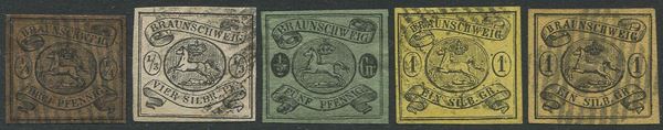 1853/65, Brunswick, filigrana "corno di posta", non dentellati