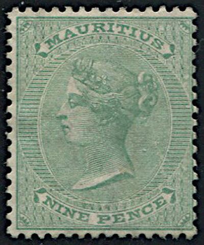1872, Mauritius, 9 D. Yellow-green