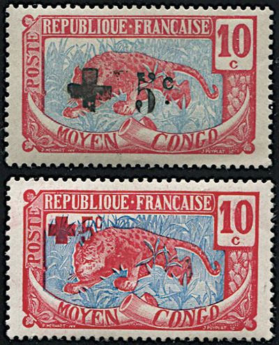 1907/17, French Congo, Set Of 17 And “red Cross”