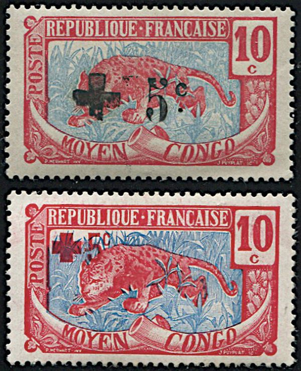 1907/17, French Congo, set of 17 and “Red Cross”