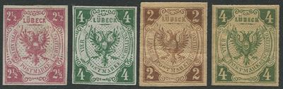 1872, Lubeck, Coat Of Arms, Set Of 5 Reprinted On Paper Unwatermarked