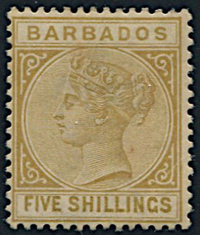 1886, Barbados, 5 S. Bistre