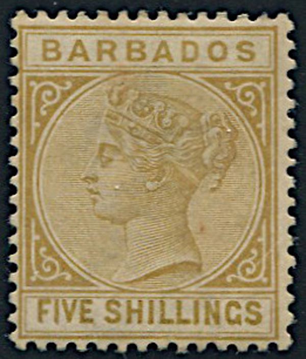 1886, Barbados, 5 s. bistre