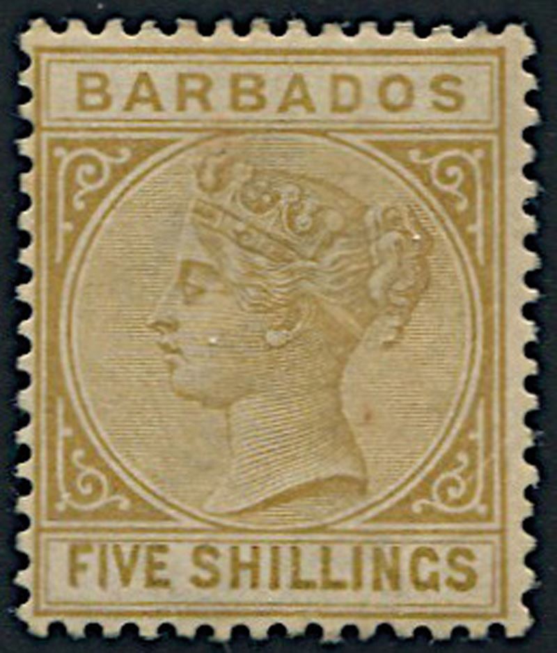 1886, Barbados, 5 s. bistre  - Asta Filatelia - Cambi Casa d'Aste