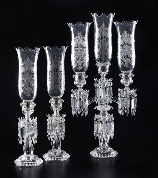 Set con un candelabro e due candelieri Francia, Manifattura Baccarat, XX secolo