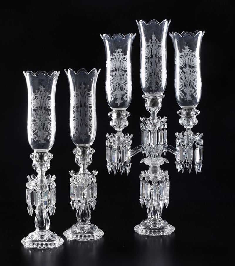 Set con un candelabro e due candelieri Francia, Manifattura Baccarat, XX secolo  - Asta L'Art de la Table - Cambi Casa d'Aste