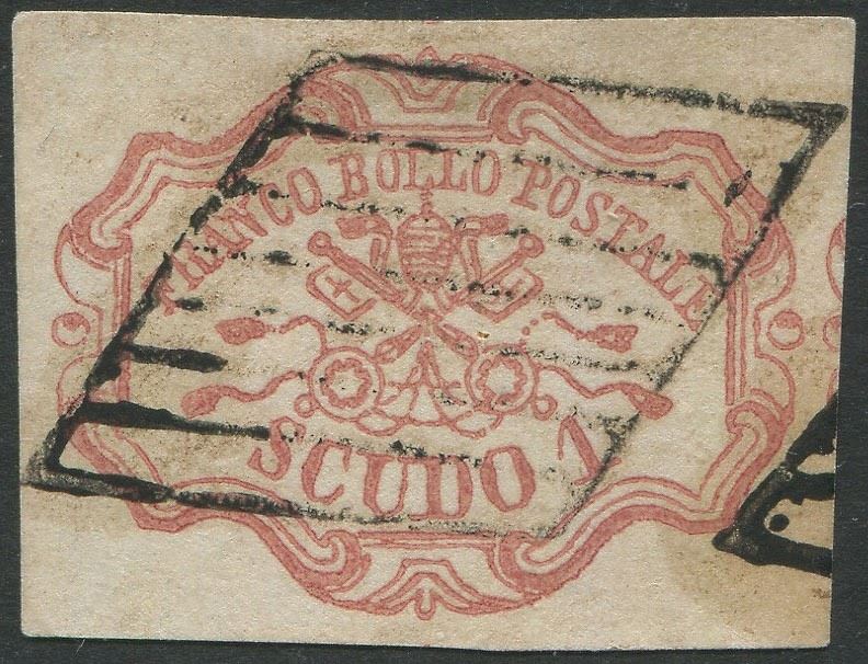 1852, Stato Pontificio, 1 scudo rosa carminio  - Asta Storia Postale e Filatelia - Cambi Casa d'Aste