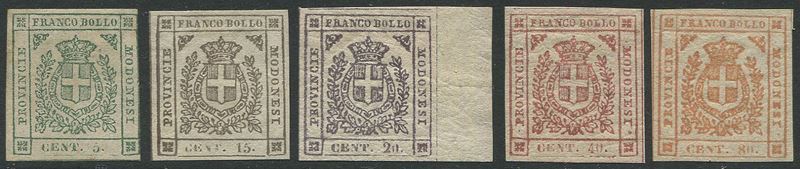 1859, Modena, Governo Provvisorio, 5 valori:  - Asta Storia Postale e Filatelia - Cambi Casa d'Aste