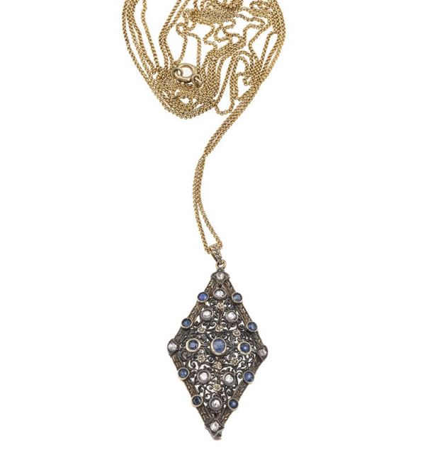 Diamond and sapphire brooch/pendant