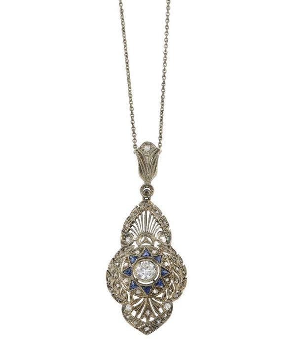 Diamond and sapphire pendant