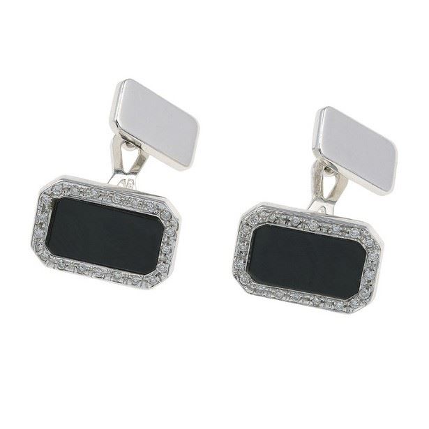 Bottoni da polso con onice e piccoli diamanti  - Asta Vintage Jewellery - Cambi Casa d'Aste