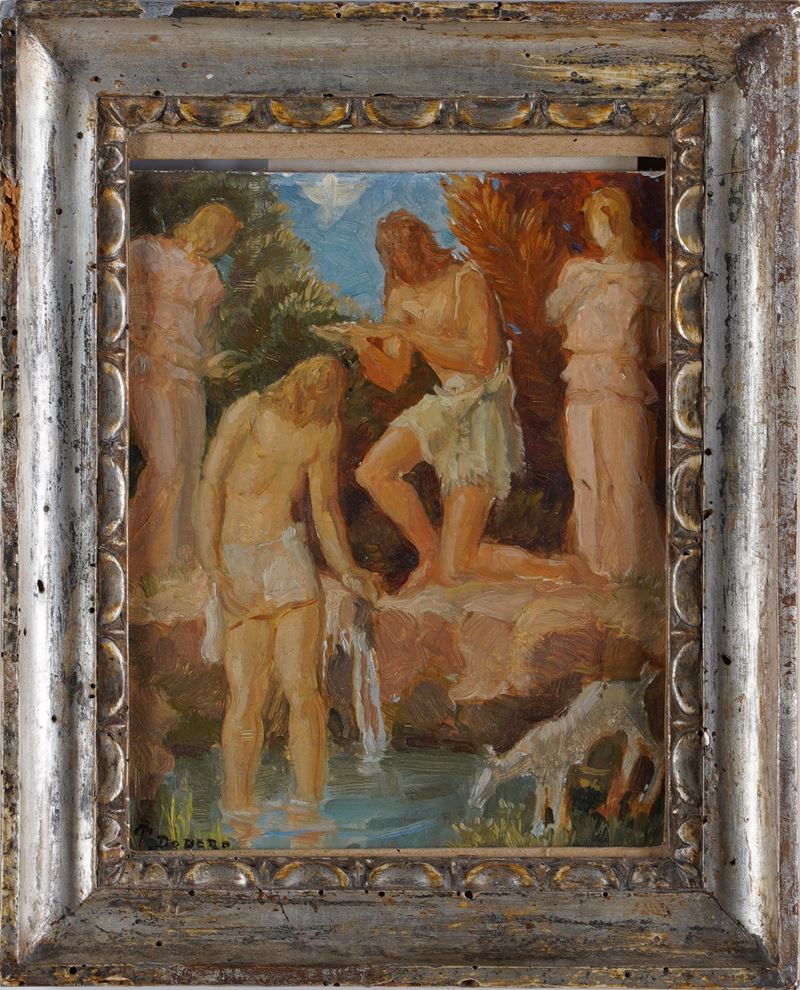 Pietro Dodero : Battesimo di Cristo  - olio su tavoletta - Asta Pittura del XIX-XX secolo - Cambi Casa d'Aste