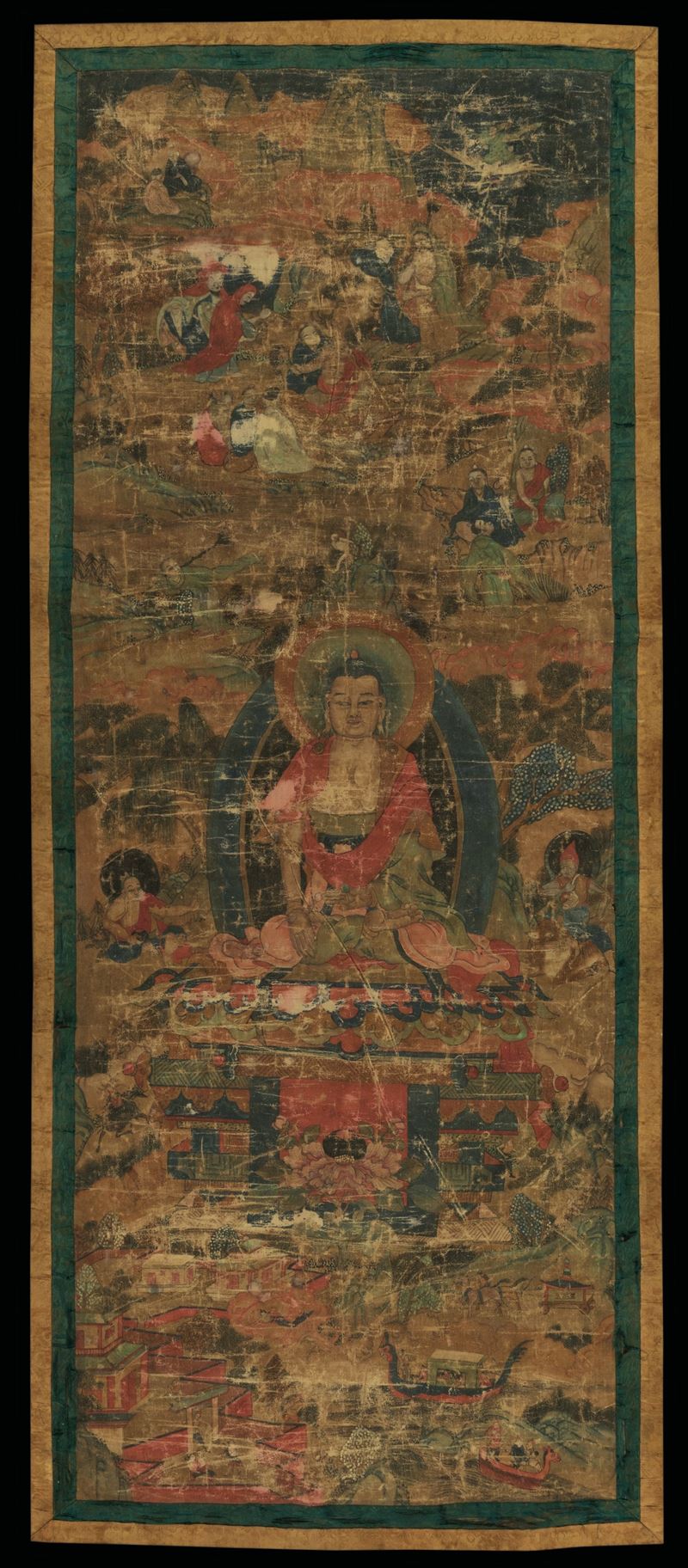 Thangka su seta con figura di Buddha Sakyamuni centrale e altre divinità, Tibet, XVIII secolo  - Auction Orietal Art - Cambi Casa d'Aste