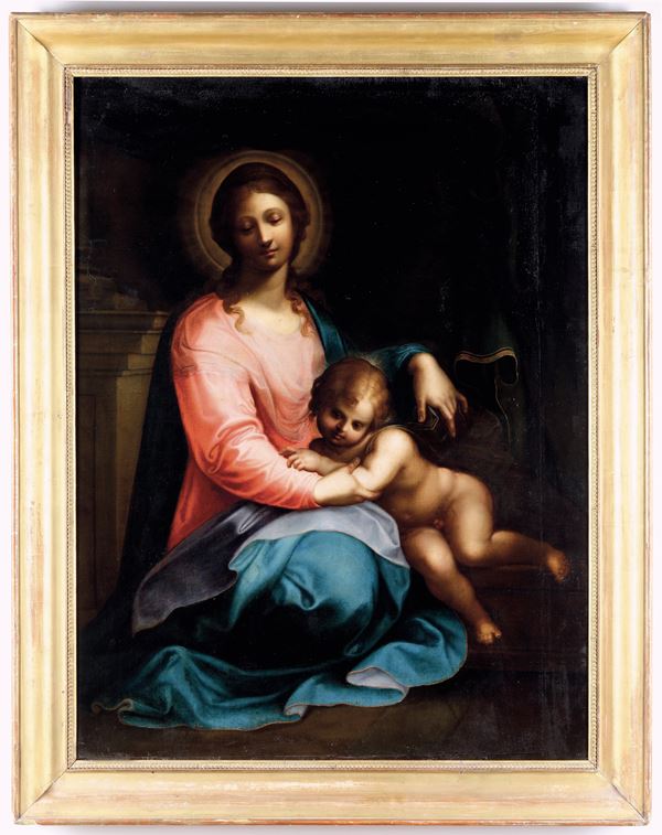 Scuola emiliana del XVII secolo Madonna con Bambino Madonna con Bambino cm 92x125
