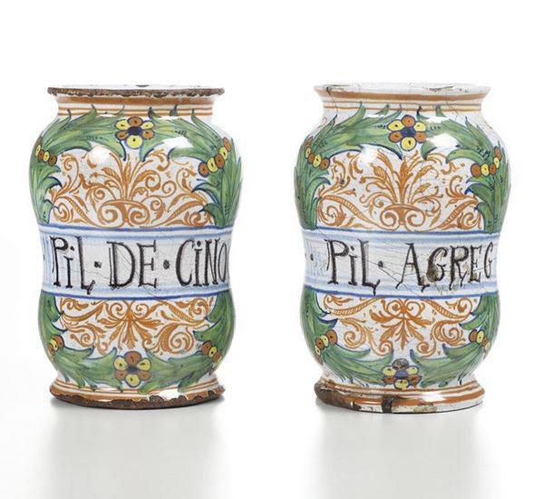 Coppia di albarelli. Italia centrale. XX secolo. 